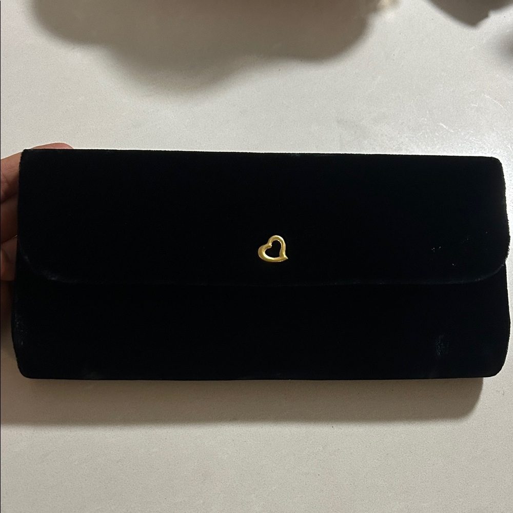 Vintage Y2K Victoria’s Secret black Velvet long clutch with heart snap closure